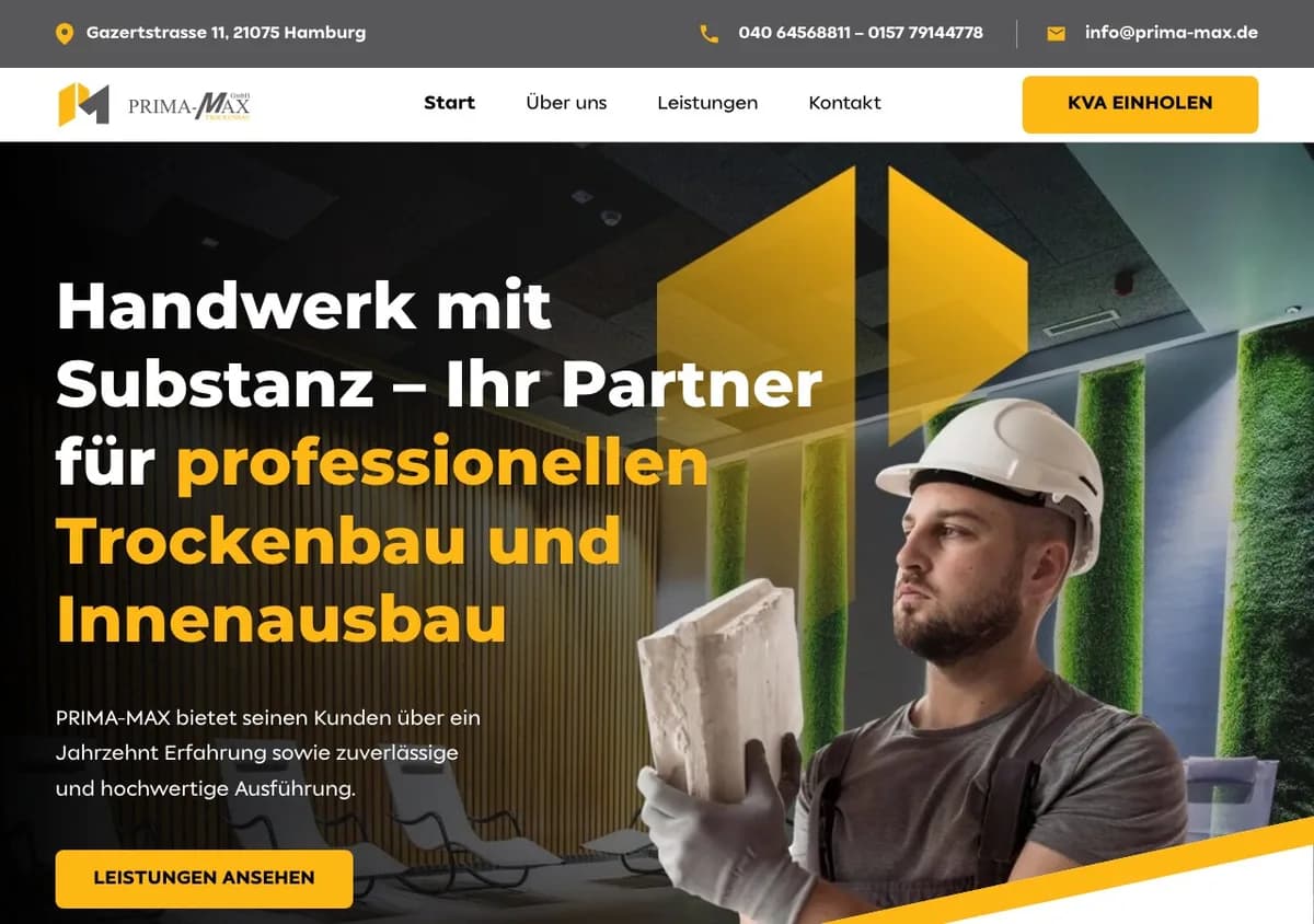 Startseite der Prima-Max GmbH, Trockenbau und Innenausbau in Hamburg